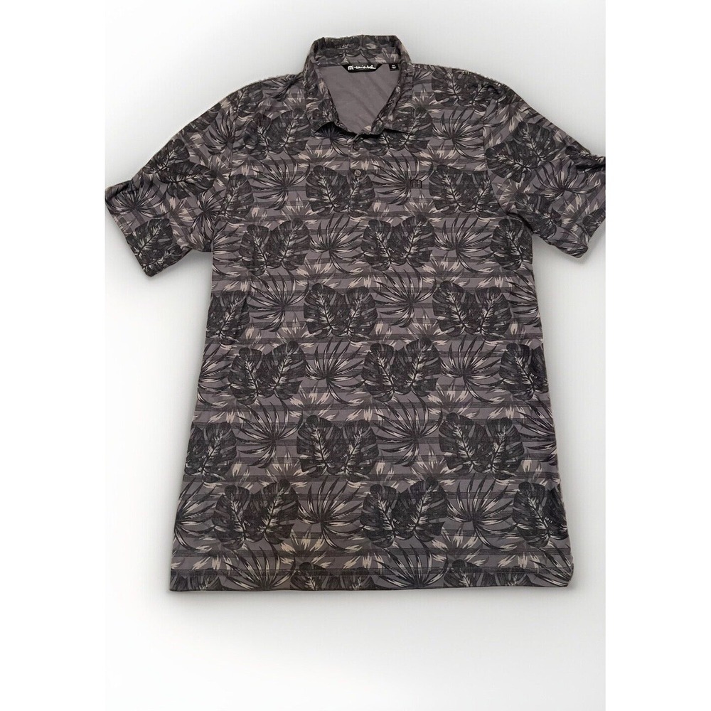 Travis Mathew Polo Shirt Mens 2xl Gray‎ Black Floral Leaf Pima Cotton Golf Dad